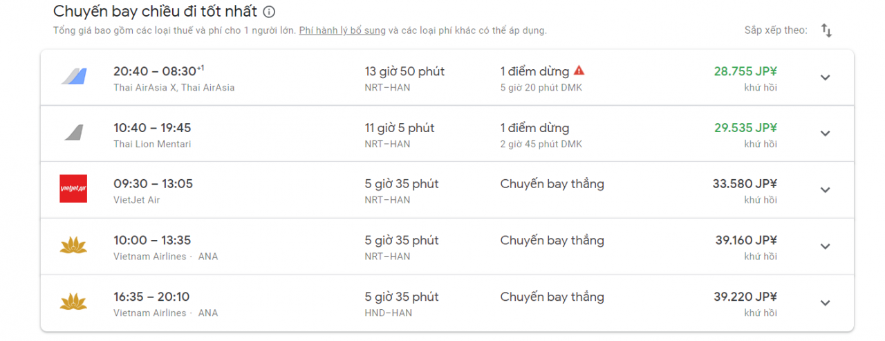 Cách tra giá vé máy bay rẻ nhất về Việt Nam tại Nhật Bản 11
