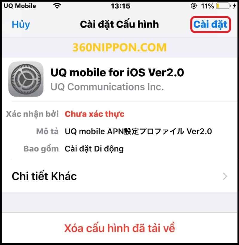 Cách cài đặt cấu hình mạng APN sim UQ mobile cho iphone-ipad 18