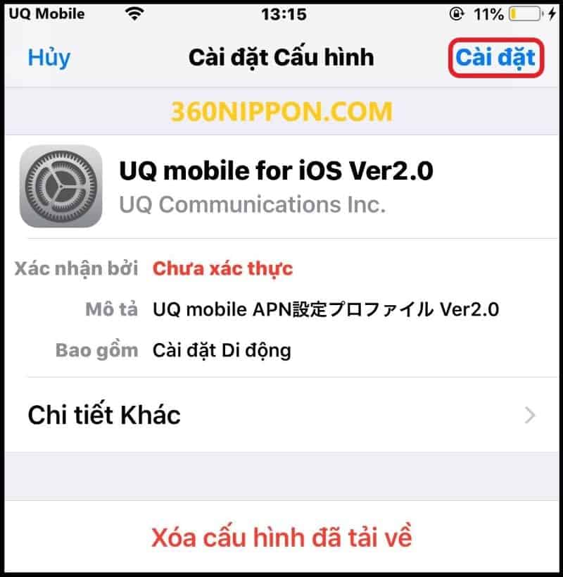 Cách cài đặt cấu hình mạng APN sim UQ mobile cho iphone-ipad 19